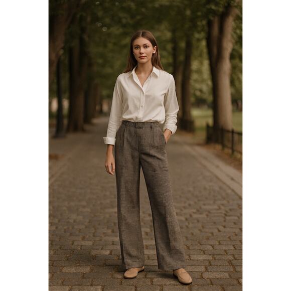 Vintage Eddie Bauer Womens Wool Pants Size 8 Houndstooth Black White Old Money - Picture 1 of 14